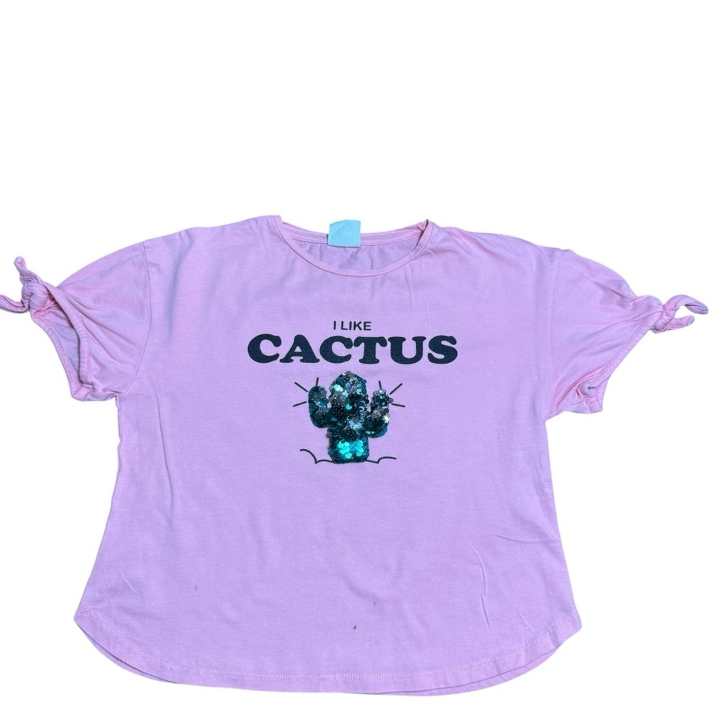 ZARA Girls Pink Cactus Graphic T-Shirt Size 8 Short Sleeve Cotton Tee